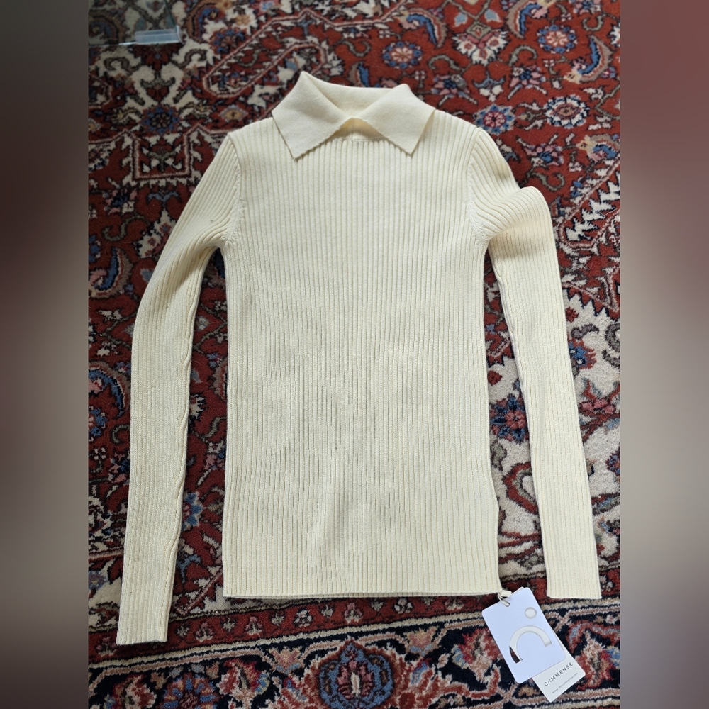 NWT Commensw Ivory Ribbed Collored Sweater Size S